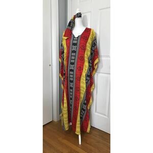 NF WOMEN'S SILKY KAFTAN ETHNIC PRINT OS DRESS WITH SCARF